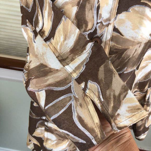 Alfred Dunner Beige Brown Leaf Print Lightweight Jacket Artsy Quiet Luxury - Picture 6 of 17